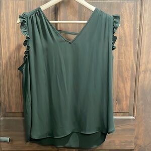 LOFT Dark Green Ruffle Sleeve Blouse